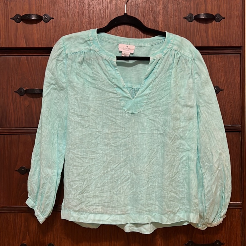 Halston teal linen shirt
